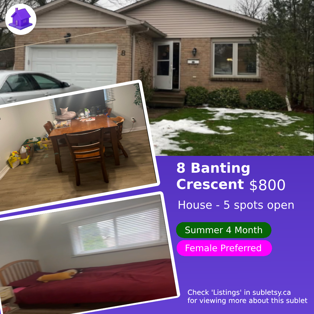 8 Banting Crescent London Ontario - 4 month lease